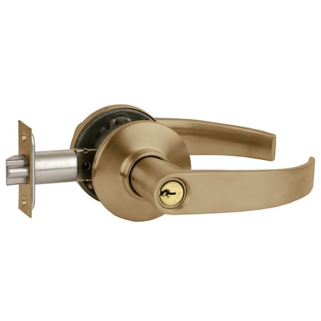Schlage Grade 2 Tubular Lock, Entrance/Office Function, Key in Lever Cylinder, Neptune Lever, Antique Brass S51PD NEP 609
